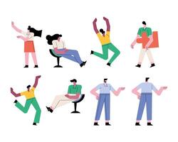 group of people teamwork eight workers characters vector