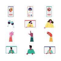 bundle of twelve love app online set icons vector