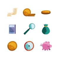 paquete de nueve iconos de día de impuestos vector