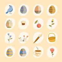 bundle of sixteen happy easter celebration icons vector