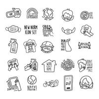 bundle of twenty five new norm letterings campaign set line style icons vector