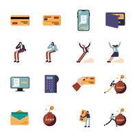 Debit and people symbol set vector design