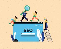 Seo website and people with ladder and icons vector design