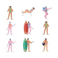 Summer people cartoons with swimwear symbol set vector design