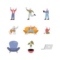 old people using technology characters and set icons vector