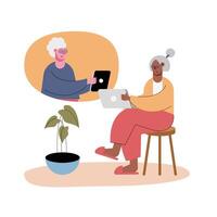 old women using technology in video calling characters vector