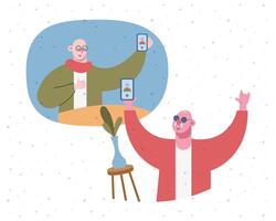 grandfathers using smartphones in video calling technology characters vector