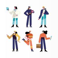 bundle of six girls different professions characters vector