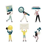 persons lifting objects avatars characters vector