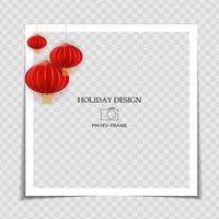 Holiday Background Photo Frame Template. Chinese New Year Concept for post in Social Network. Vector Illustration. EPS10