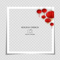 Holiday Background Photo Frame Template. Chinese New Year Concept for post in Social Network. Vector Illustration. EPS10