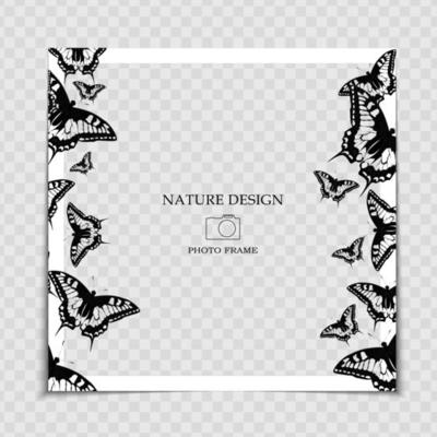 Natural Background Photo Frame Template with Butterfly for post in Social Network. Vector Illustration EPS10