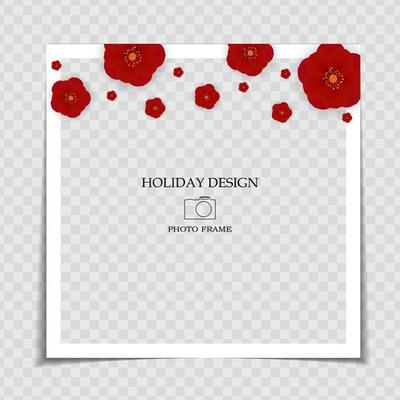 Holiday Background Photo Frame Template. Sarura, plum flower background for post in Social Network. Vector Illustration EPS10