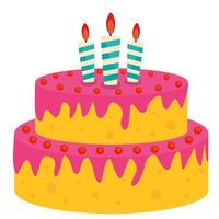 Cute Birthday Cake Icon with Candles. Design Element for Party Invitation, Congratulation. Vector Illustration EPS10