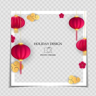 Holiday Background Photo Frame Template. Chinese New Year Concept for post in Social Network. Vector Illustration. EPS10