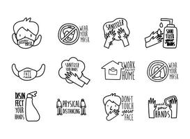 bundle of twelve new norm letterings campaign set line style icons vector