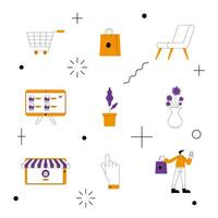 Online store set of icons vector design