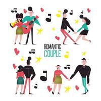 Romantic couple cartoons symbol set vector design