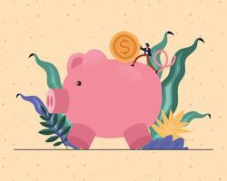 Businessman cartoon with coin and piggy vector design
