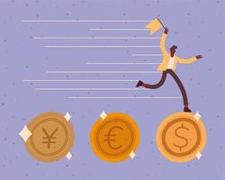 Businessman running with flag on coins vector design