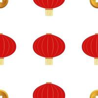 Flat red hanging Chinese lanternseamless pattern background for Chinese New Year celebration. Vector Illustration EPS10