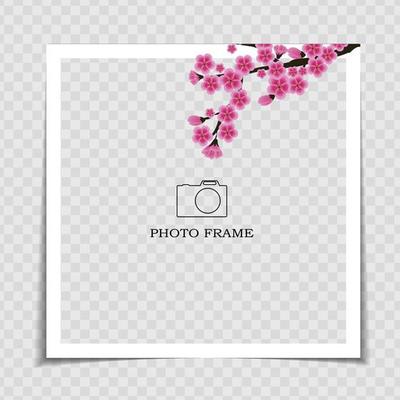 Holiday Background Photo Frame Template. Sarura, plum flower background for post in Social Network. Vector Illustration EPS10