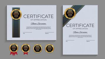 Certificate of achievement template set Background with gold badge and border. Award diploma design blank. Vector Illustration