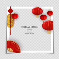 Holiday Background Photo Frame Template. Chinese New Year Concept for post in Social Network. Vector Illustration. EPS10