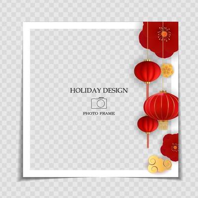 Holiday Background Photo Frame Template. Chinese New Year Concept for post in Social Network. Vector Illustration. EPS10