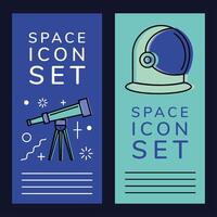 Space telescope and astronaut helmet in frames labels vector design