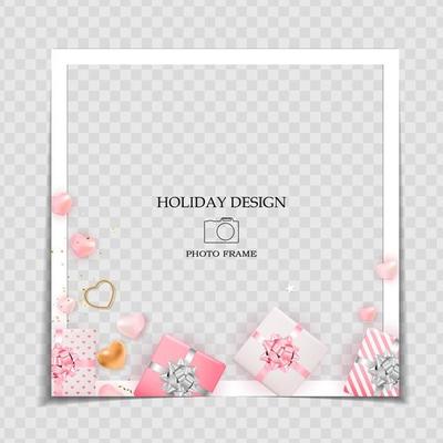 Holiday Background Photo Frame Template. Valentine s Day Love Concept for post in Social Network. Vector Illustration EPS10