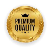 Premium Quality Gold Medal Badge. Label Seal Isolated on White Background. Vector Illustration EPS10