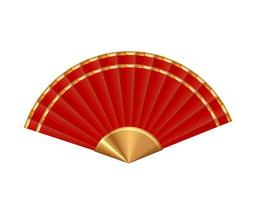 Realistic 3D red Chinese fan isolated on white background. Design element for Chinese New Year celebration EPS10 vector