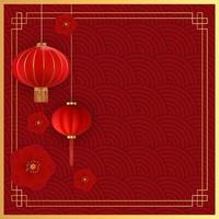 Abstract Chinese Holiday Background with hanging lanterns and plum flowers. Vector Illustration EPS10