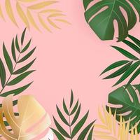 Natural Realistic Green and Gold Palm Leaf Tropical Background. Vector illustration EPS10