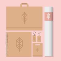 shopping bag and bundle of mockup set elements in pink background vector