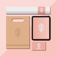 shopping bag with bundle of mockup set elements in pink background vector