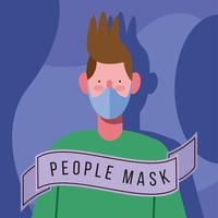 young man wearing medical mask protection in blue background vector