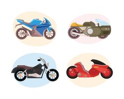 bundle of four motorcycles vehicles differents styles vector