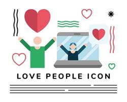 pareja de enamorados levantando corazones con laptop vector