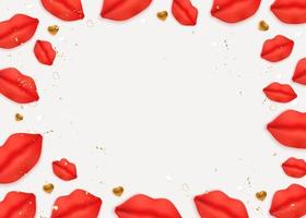 Valentine s Day Background Design with Realistic Lips and Hearts.. Template for advertising, web, social media and fashion ads. Poster, flyer, greeting card. Vector Illustration EPS10