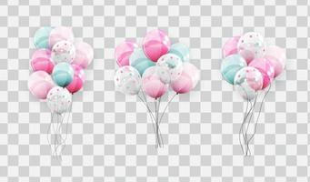 globos con corazones aislados en la ilustración de vector de fondo transparente