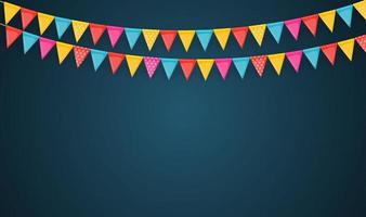 Banner with garland of flags and ribbons. Holiday Party background for birthday party, carnava. Vector Illustration