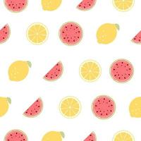 Seamless Pattern with Lemon and Watermelon Fruits. Vector Illustration