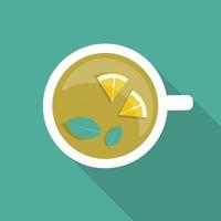 Tea Cup with Mint Leaf and Lemon Icon with Long Shadow. Vector Illustration