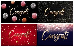 Collection of Congratulations design template background with balloons, ribbons and confetti. Vector illustration