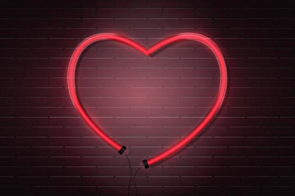 Arrow Glowing Neon Red Tubes on Dark Brick Wall  Background. Vector Illustration