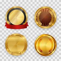 Abstract Gold Label with Red Ribbon Template collection set. Vector Illustration