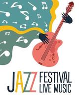 cartel del festival de jazz con guitarra y notas musicales. vector