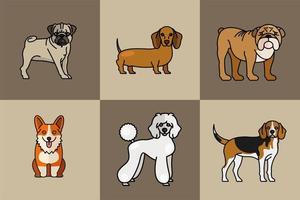 six dogs pets mascots breed characters vector